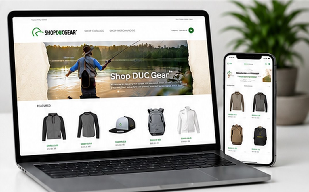 A branded company store shown on laptop and mobile
