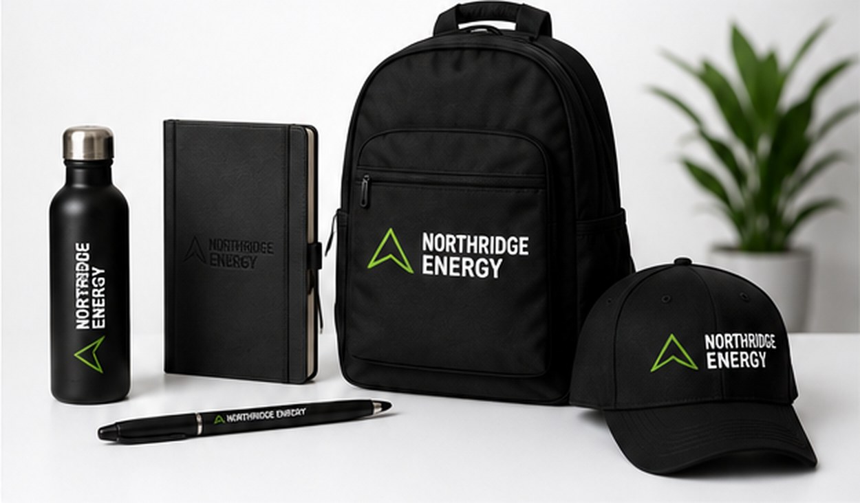 Branded backpack, bottle, notebook and cap for a customer brand